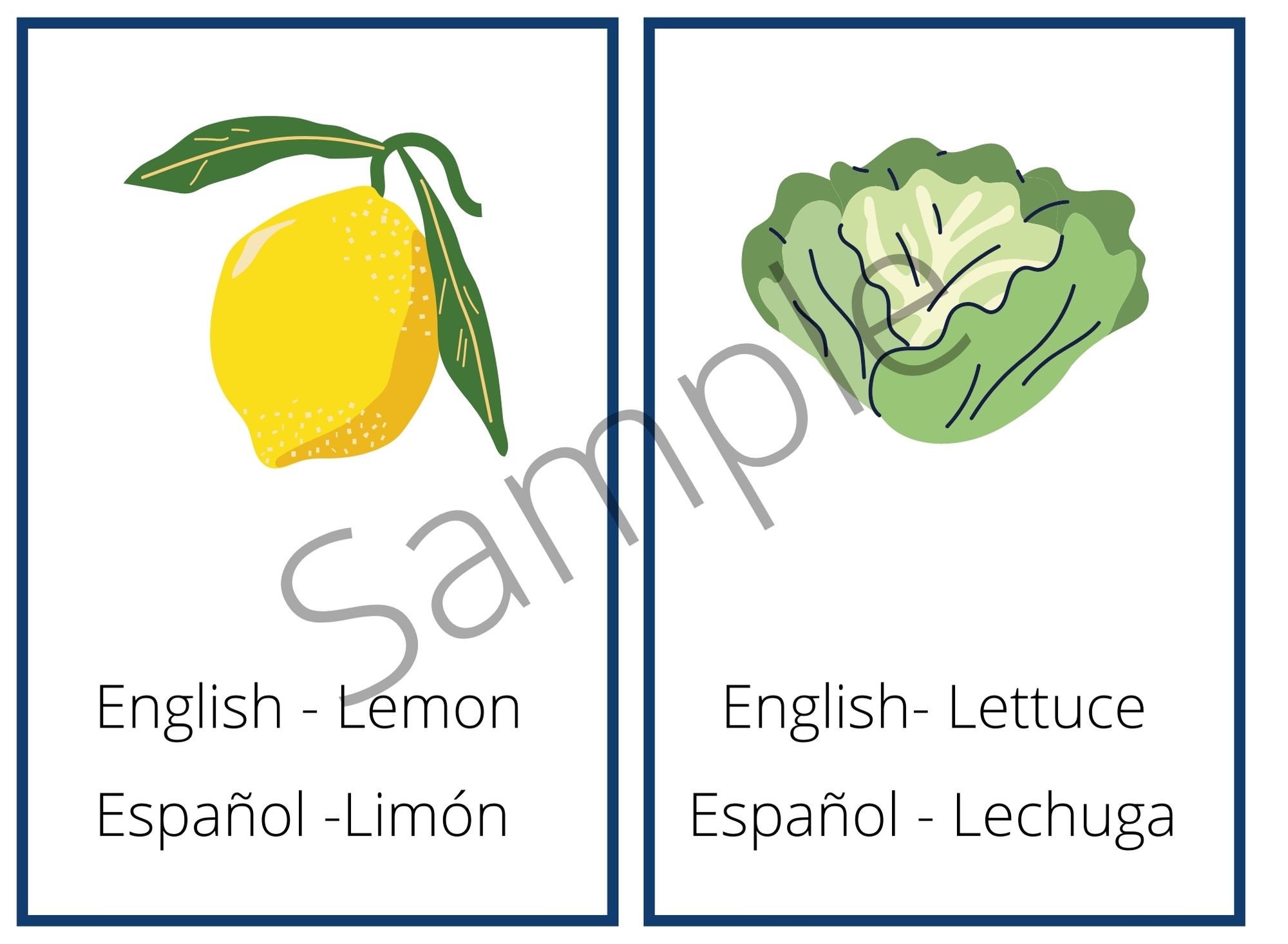 Bilingual English- Spanish Fruits & Vegetables Flashcards. - Etsy