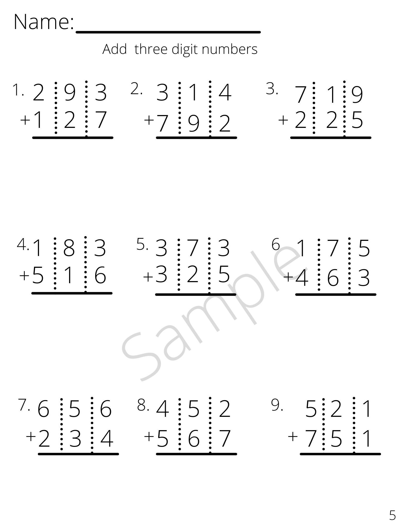 Two and Three Digit Addition and Subtraction Worksheets. - Etsy