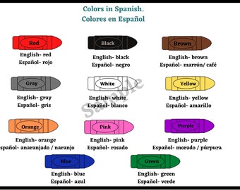 Colores en inglés y español. Colores bilingües