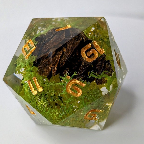 Jumbo D20 Custom Dice - Forest Ranger - Handmade resin dice for D&D and Roleplaying - Chonk D20 Sharp Edge Die