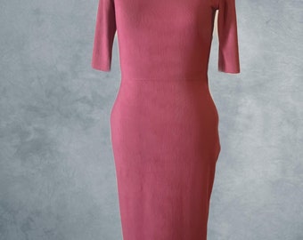 Fitted Rib Knit Midi Dress, Fall Colors, 3/4 length sleeve, turtle neck