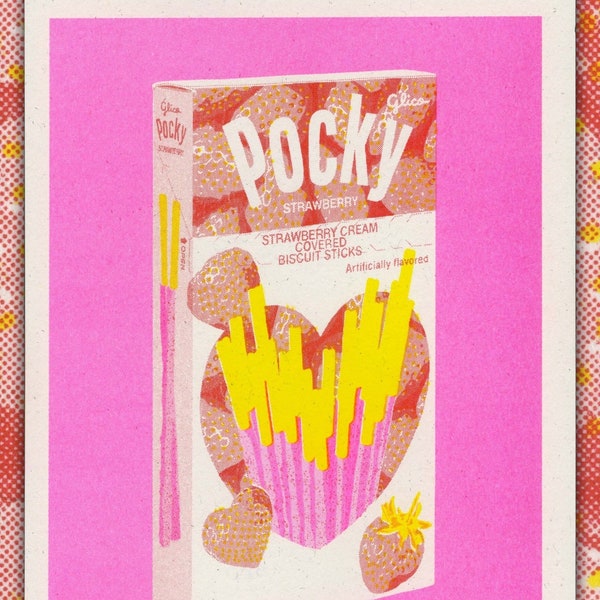 Strawberry Heartful Pocky Risograph Print