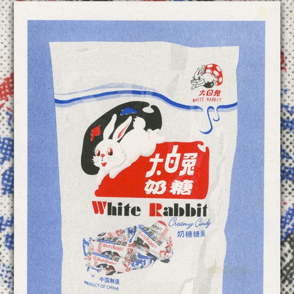 White Rabbit Candy Risograph Print