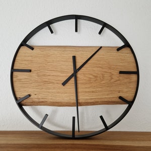 XXL wall clock/wooden clock made of solid oak wood, modern, forest edge, unique