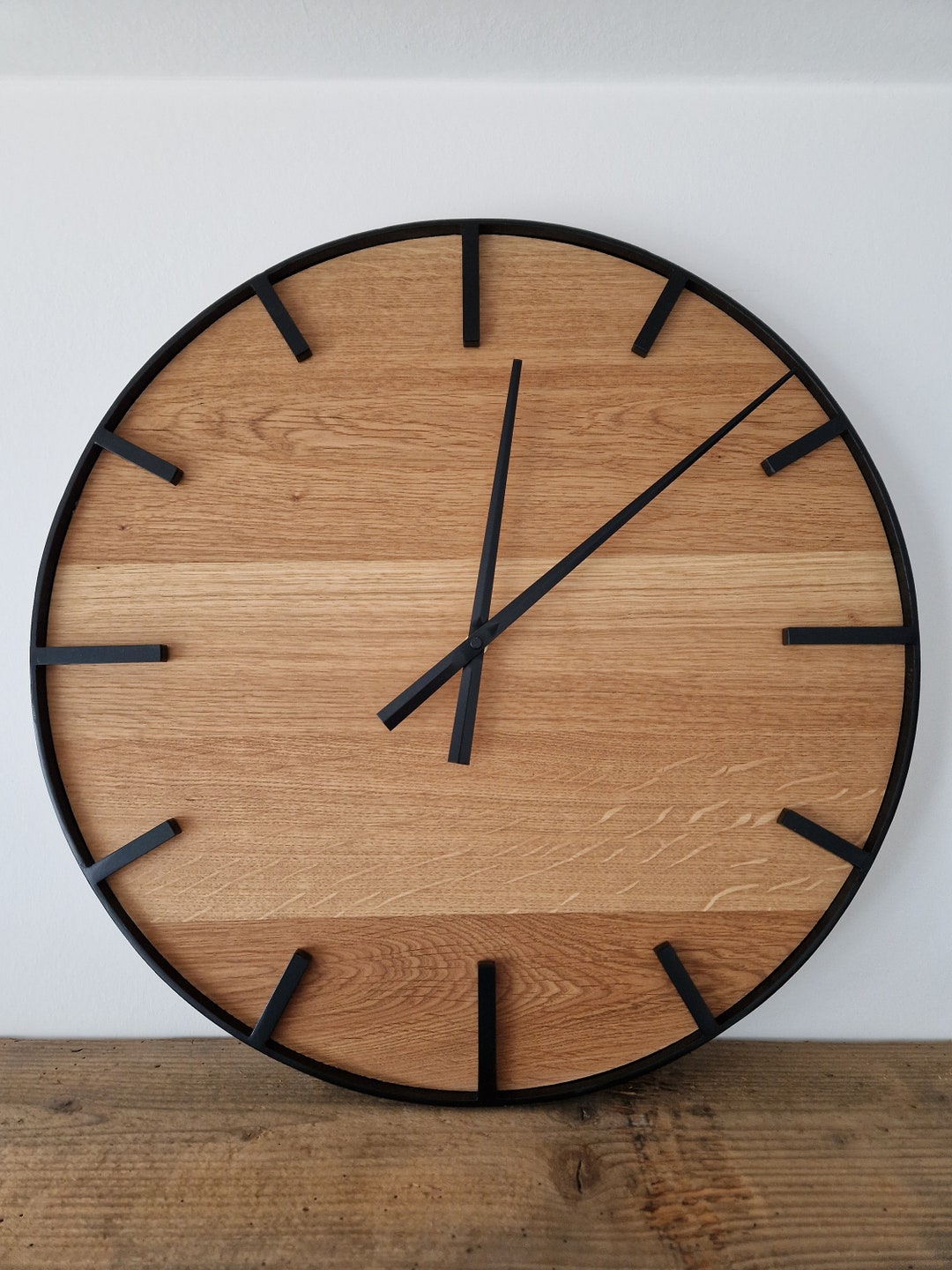 Wall Clock XL Made of Solid Oak Wood Etsy