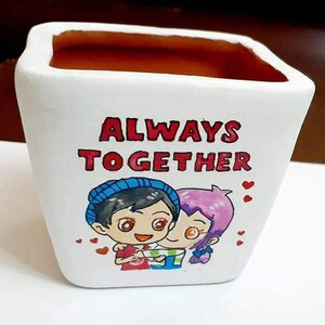 Hand painted Terracotta pot with flower plant gift Box