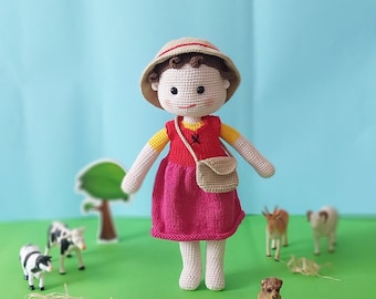 Crochet heidi doll with hat and bag,  Amigurumi toy for children, Cartoon toy