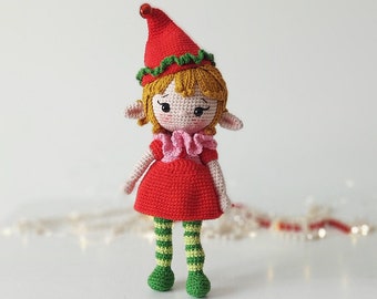Gehaakte kerstelfpop: amigurumi meisjeself, handgemaakt speelgoed