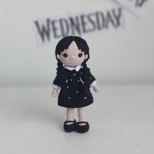 Crochet Wednesday Addams, Amigurumi Wednesday doll, Handmade toy