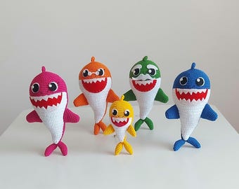 Juguete de tiburón de crochet, papá, mamá, abuela, abuelo y bebé, juguetes amigurumi para niños, regalo hecho a mano