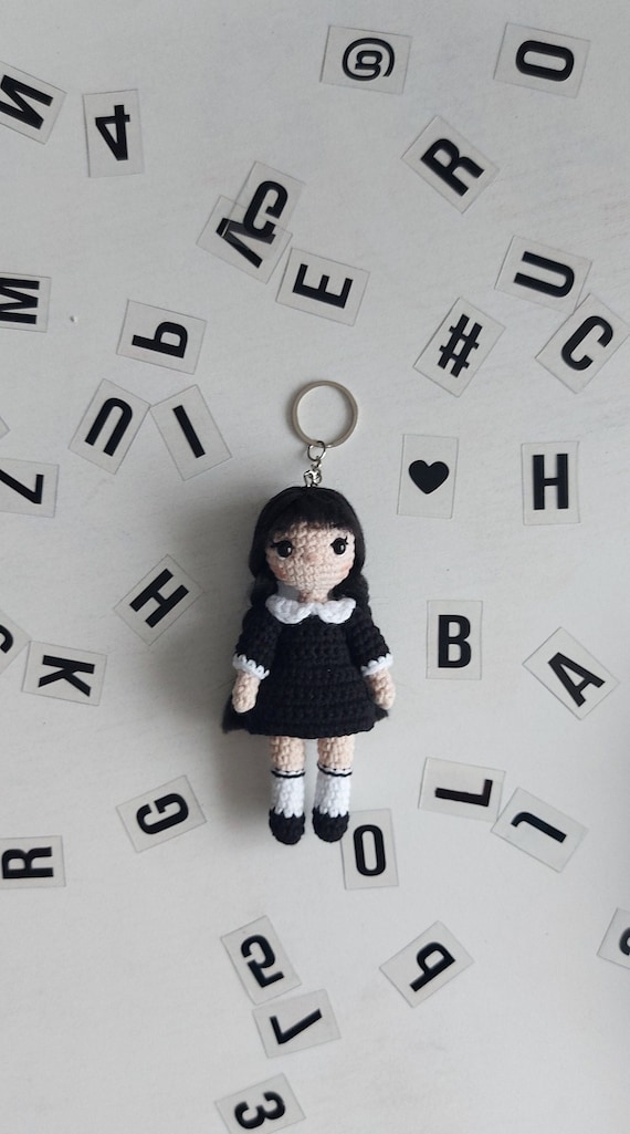 Crochet Wednesday Addams Keychain: Amigurumi Doll, Bag Accessory