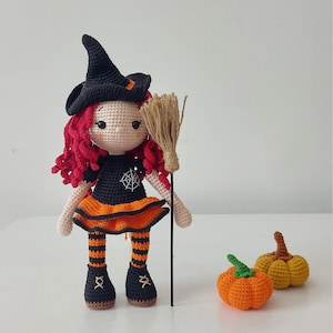 Crochet Witch Doll with Broom: Handmade Amigurumi Halloween Toy