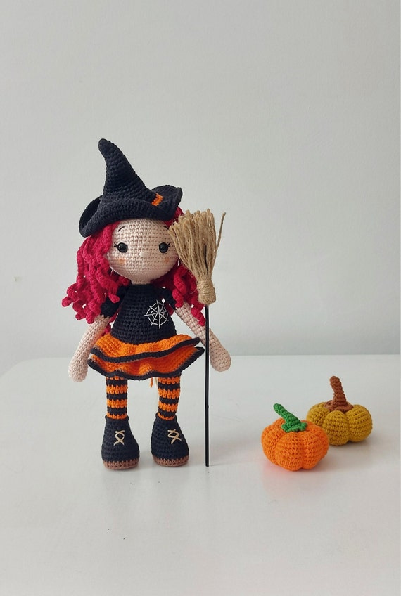 Buy Crochet Witch Doll With Broom Amigurumi Toy Handmade