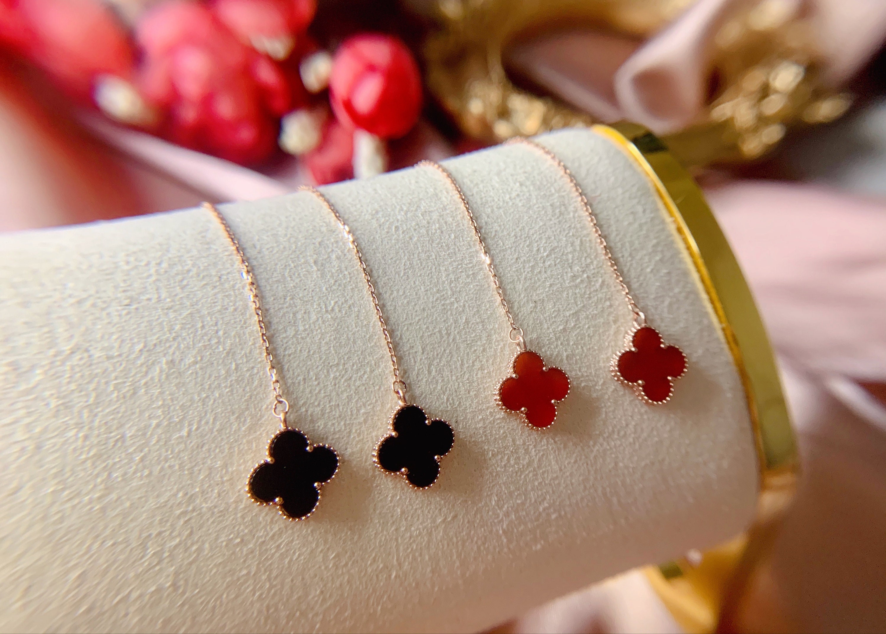 18K gold solid four leaf clover long earrings Au750 gold Etsy