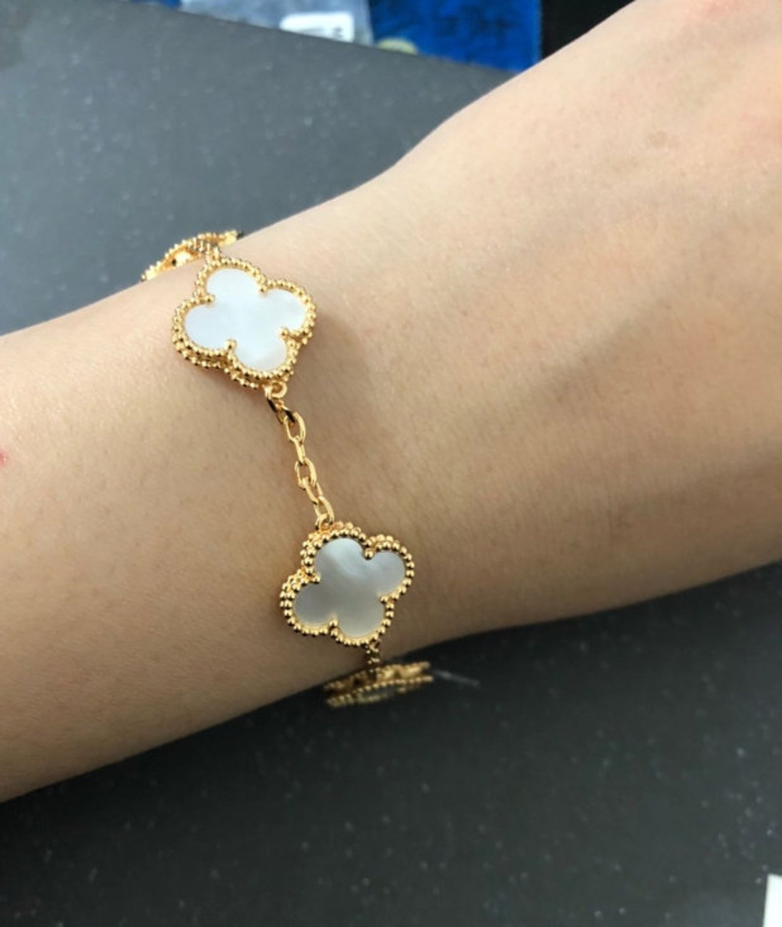 Four leaf clover charm bracelet 18K real gold solid bracelets | Etsy