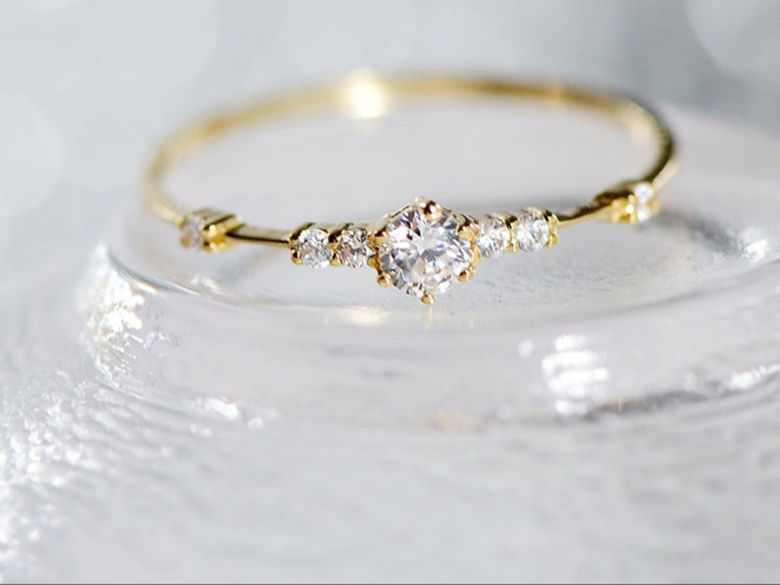 14K gold solid ring statement ring with zircon Au585 gold Etsy