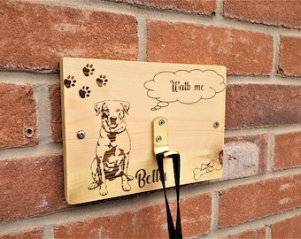 Personalised  Engraved Wooden Dog's breed lead hook / hanger /  holder  /plaque