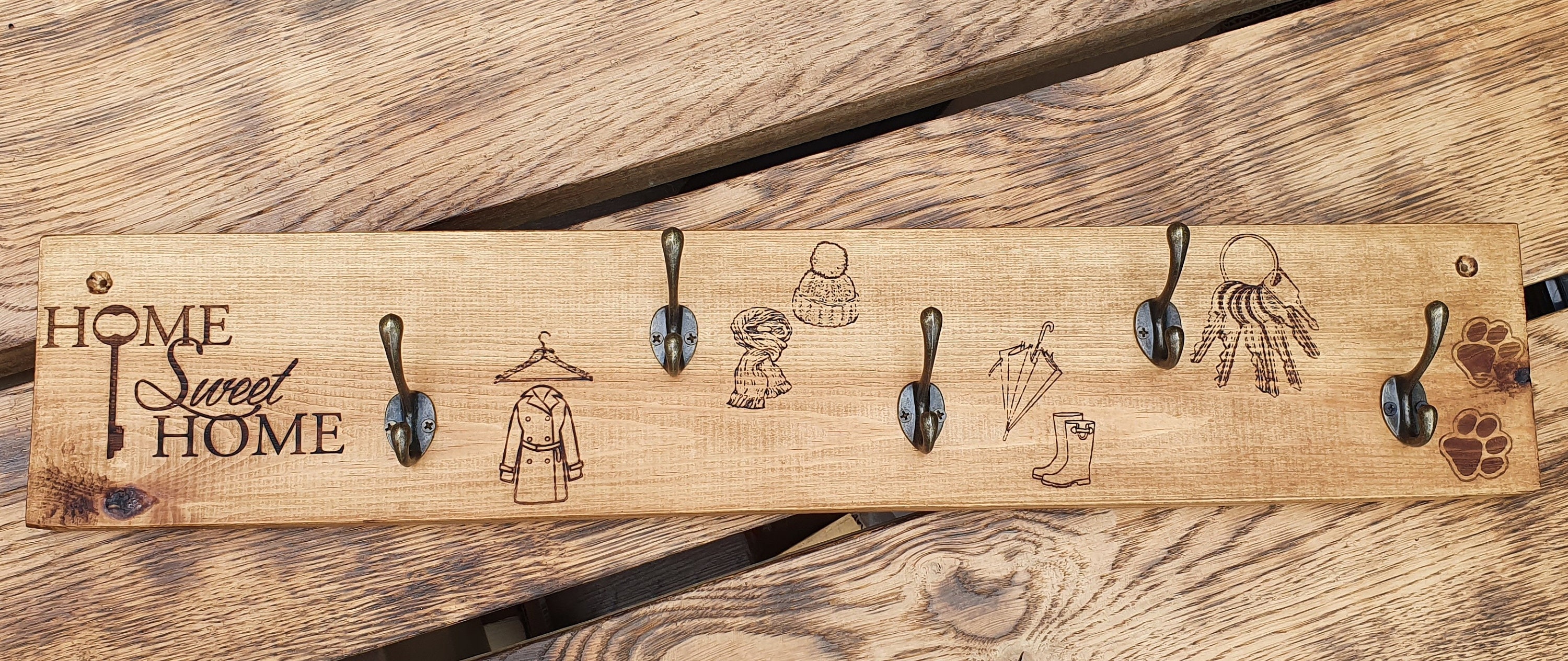 Wooden Engraved Coat Rack Coat Hook Coat Hanger Coat Rail Coat Hooks