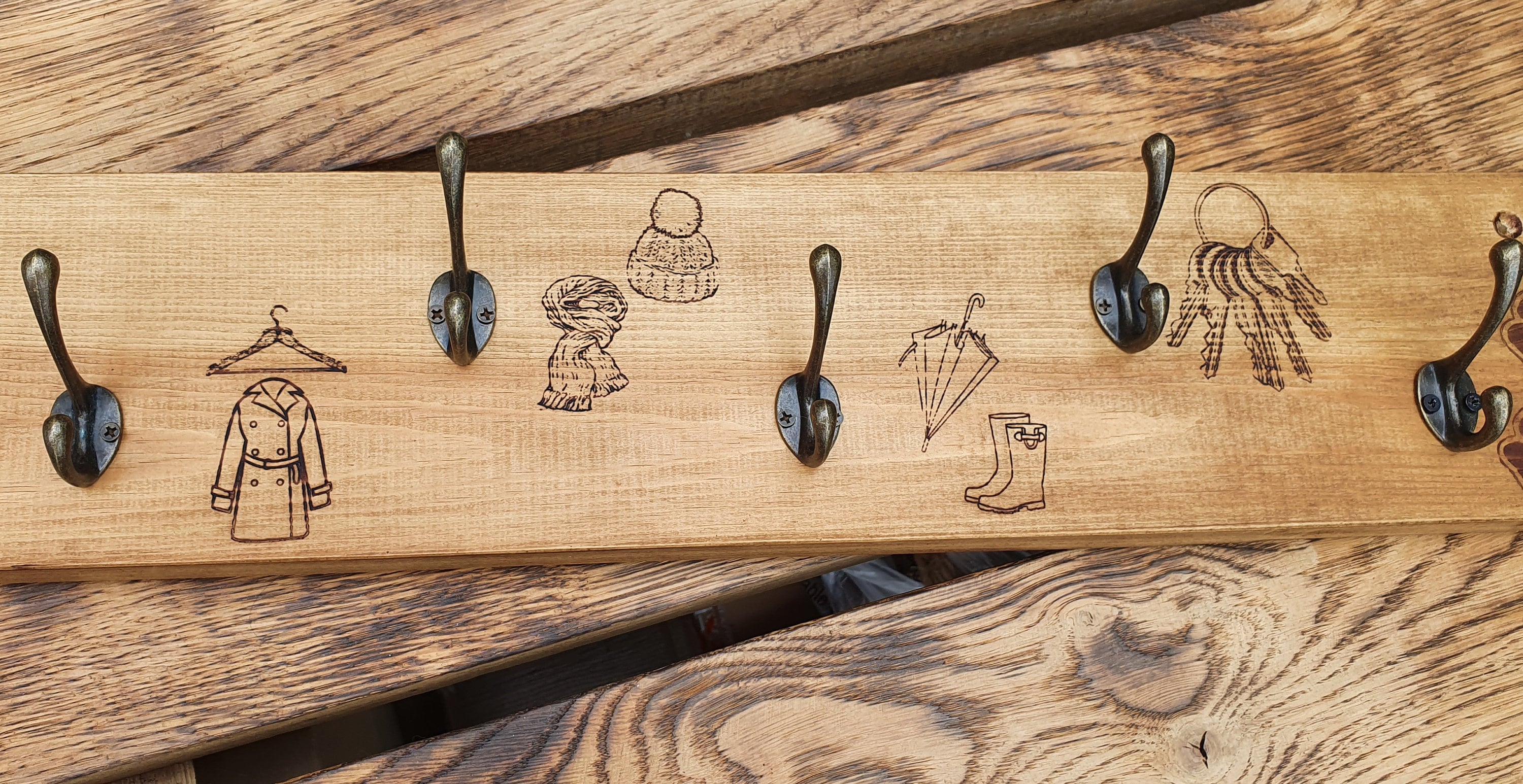Wooden Engraved Coat Rack Coat Hook Coat Hanger Coat Rail Coat Hooks