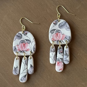 Polymer Clay Earrings, Floral Earrings, Handmade Earrings, Boho Earrings, Statement Earrings, Clay Dangles, Pink Flower Earrings