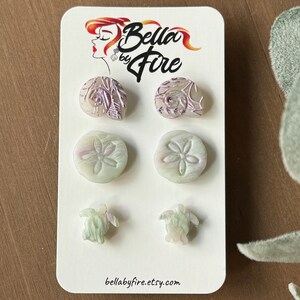 Ocean Stud Pack, Sand Dollar Studs, Turtle Studs, Seashell Studs,  Mint Green Studs, Pink Studs, Pearlescent Studs, Clay Stud Earrings