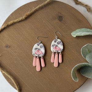 Polymer Clay Earrings, Floral Earrings, Handmade Earrings, Boho Earrings, Statement Earrings, Clay Dangles, Pink Flower Earrings