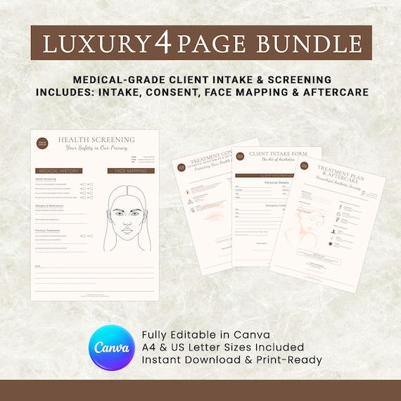 Editable Intake Bundle, Client Medical Records, Skin Clinic Documents, Canva Questionnaire, Digital Forms