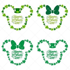 Día de San Patricio Mickey Svg Png, Minnie St Patricks día svg, tres tréboles de hoja svg, Shamrock Mickey, Happy St patricks day shirts, JJD_043