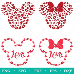 Valentines Day Mickey Heart Svg, Minnie Valentines Heart svg, Mickey Heart Svg Love Svg Lips Svg, Valentine's Day Svg Mouse Hearts JJD_045