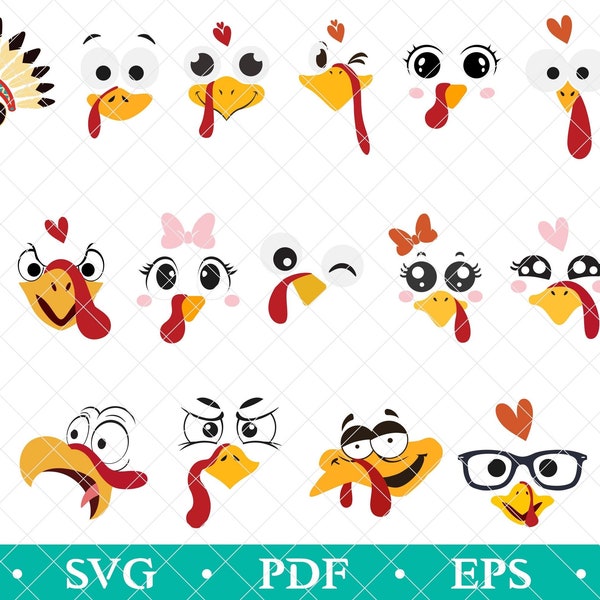 Turkey Face SVG Bundle, Turkey Face SVG, Thanksgiving cricut svg, Turkey Face Clipart, Cricut Svg file, Thanksgiving Bundle Turkey Faces Svg