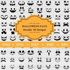 Halloween Pumpkin Faces BUNDLE 80 Svg/Eps/Png/Dxf/Pdf, Halloween Bundle SVG, Pumpkin Faces png ,Jack O Lantern face, Scarecrow face EPS