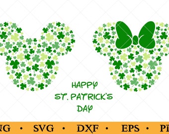 St. Patricks Day Mickey Svg Png, Minnie St Patricks day svg, three leaf clovers svg, Shamrock Mickey, Happy St patricks day shirts, JJD_044