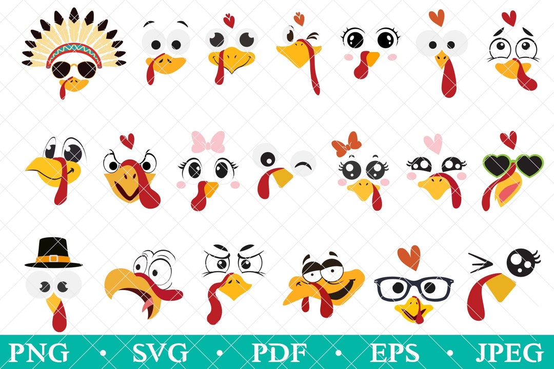 Turkey Face SVG Bundle Turkey Face SVG Thanksgiving Cricut