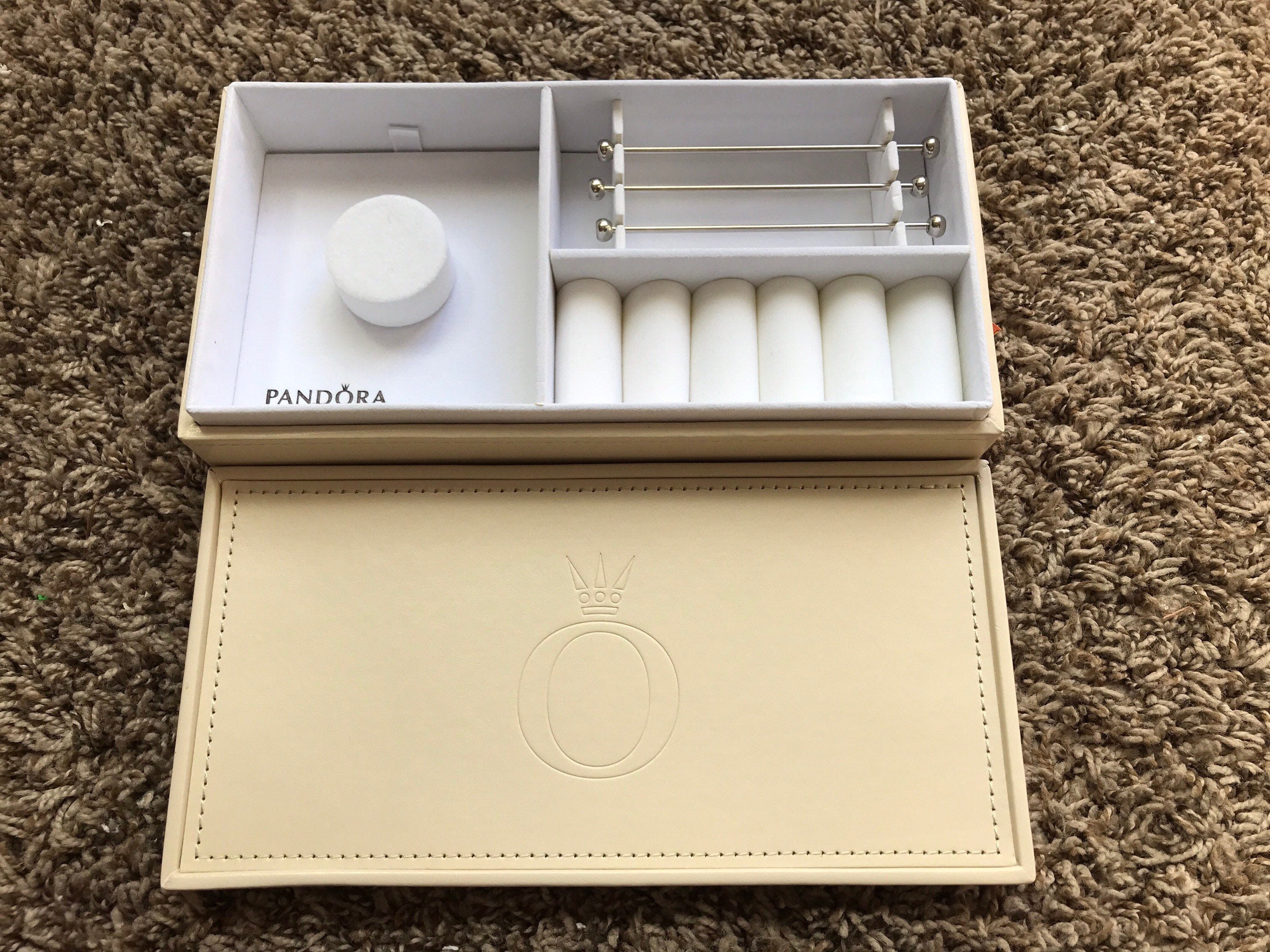 Pandora leather jewelry storage box with 3 charm bars. Etsy