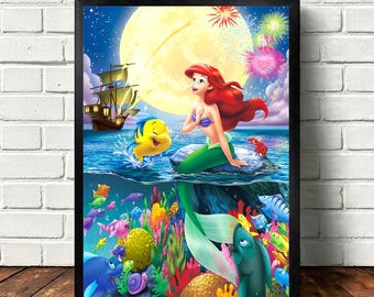 Póster de la película La Sirenita de 1989, impresión en lienzo para sala de estar o dormitorio (sin marco).