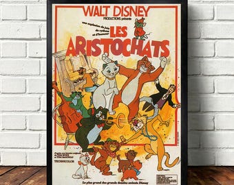 Póster de la película Los Aristogatos, impresión en lienzo, arte de pared en lienzo para sala de estar o dormitorio (sin marco).