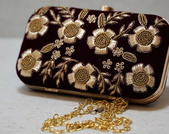 VINTAGE ZARDOZI CLUTCH \u2022 Evening bag \u2022 Beaded purse \u2022 1930s Indian Vintage \u2022 Semi Prescious Stones \u2022 Embellished crossbody \u2022 Black Velvet