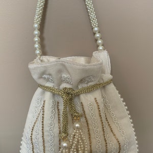 Ivory white velvet bead work  Potli Bag,  Wedding Bag/Evening Wear/ Engagement, Bridal Shower/Bridesmaid, Graduation , Indian handbag,