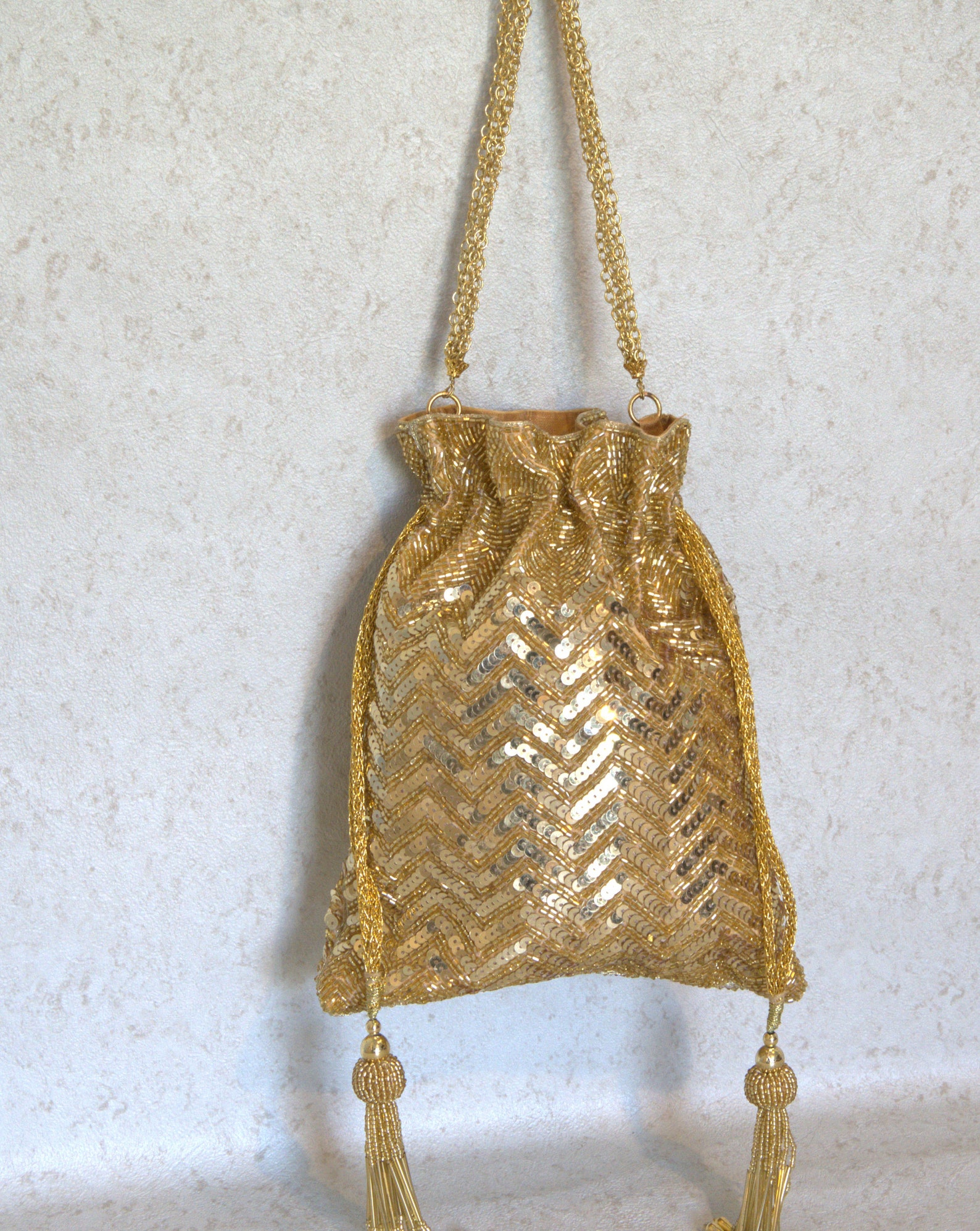 Gold Sequin Embellished Potli Bag Wedding Bag Evening Wear Etsy