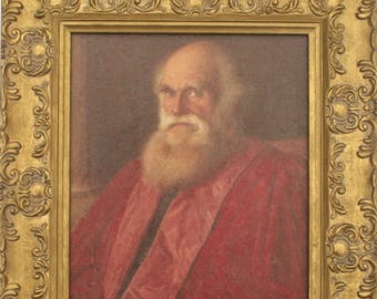 Charles Darwin framed picture, Oleograph, Reproduction Antique