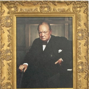 Sir Winston Churchill Framed Picture, Oleograph,    British statesman, who served as Prime Minister of the United Kingdom twice