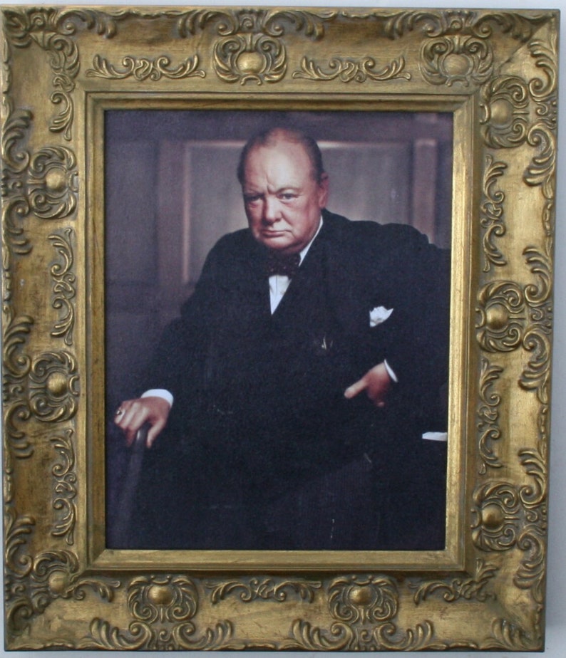 Winston Picture Sir Winston Churchill Framed Picture, Oleograph, British Statesman, Who ...