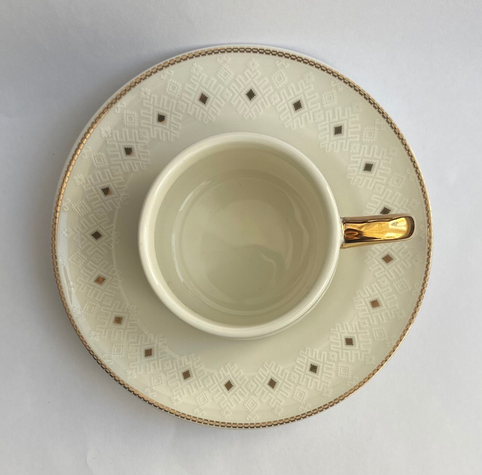 2 Cream Diamond Espresso Cups Etsy