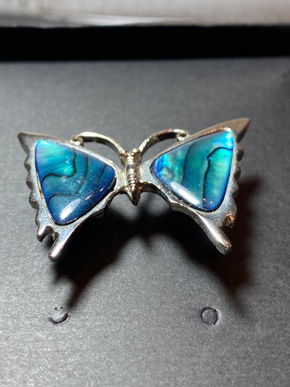 Abalone Shell Small Butterfly Brooch Pin Sliver - image 5
