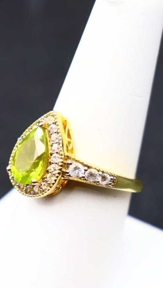 Peridot Pear Cut Sterling Silver with gold finish… - image 3