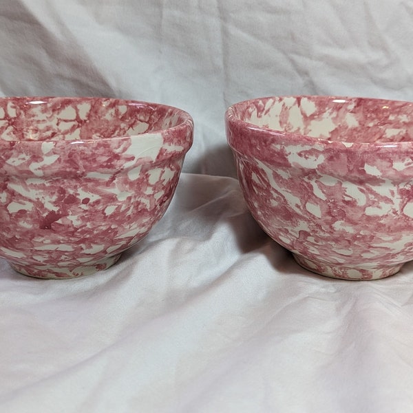 2 Vintage Pink and White Sponge Paint Bowls