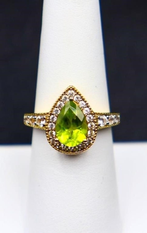 Peridot Pear Cut Sterling Silver with gold finish… - image 1