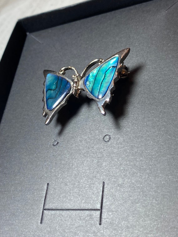Abalone Shell Small Butterfly Brooch Pin Sliver - image 4