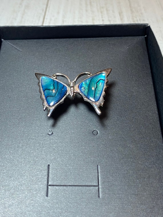 Abalone Shell Small Butterfly Brooch Pin Sliver - image 3