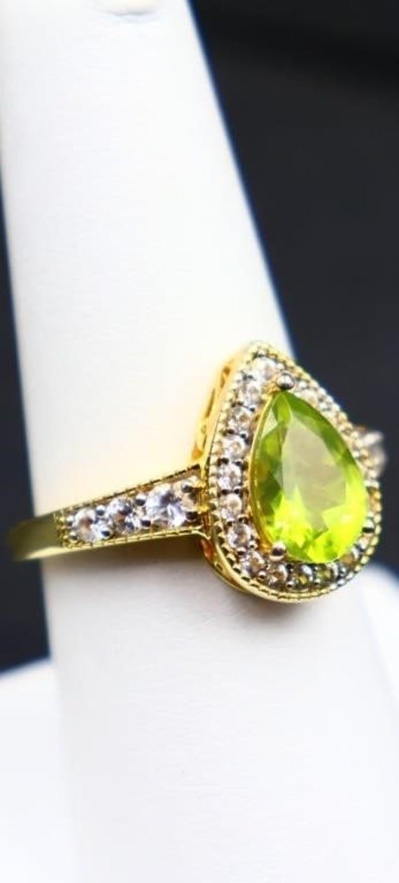 Peridot Pear Cut Sterling Silver with gold finish… - image 2